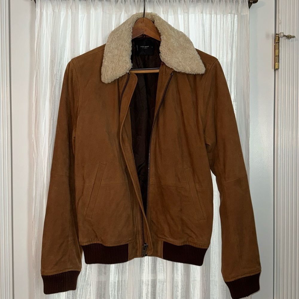 Lucky Brand Sherpa Collar Suede Bomber Jacket